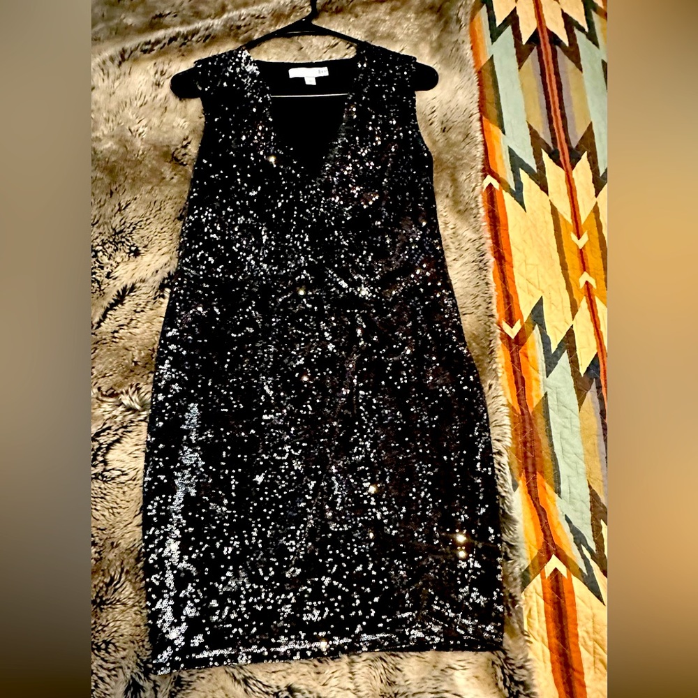 Black and silver sequin dress